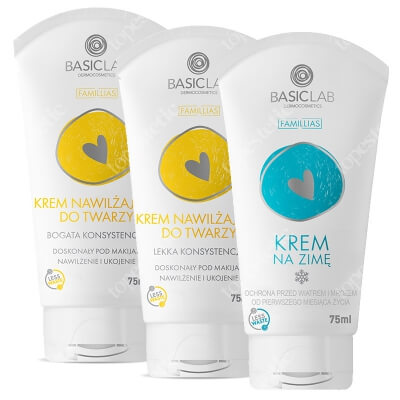 BasicLab Krem nawilżający 3 Pack ZESTAW Krem do twarzy - bogata konsystencja 75 ml + Krem nawilżający do twarzy - lekka konsystencja 75 ml + Krem na zimę 75 ml