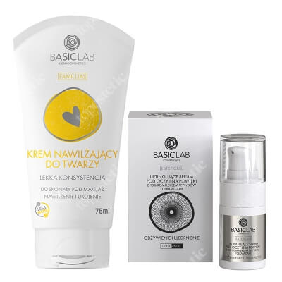BasicLab Nawilżenie Odżywienie Ujędrnienie ZESTAW Krem nawilżający do twarzy - lekka konsystencja 75 ml + Liftingujące serum pod oczy i na powieki 15 ml