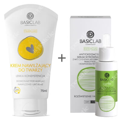 BasicLab Nawilżenie, Ukojenie i Antyoksydacja ZESTAW Krem nawilżający do twarzy - lekka konsystencja 75 ml + Specjalistyczne serum z witaminą C 20% 30ml