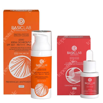 BasicLab Ochrona, Odnowa i Stymulacja ZESTAW Lekki krem ochronny 50 ml + Serum z czystym retinolem 0,5%, 30 ml