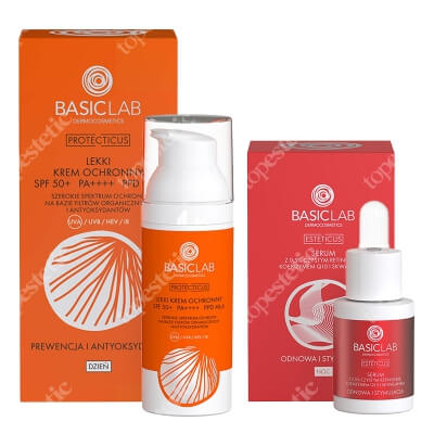 BasicLab Odnowa i Stymulacja + Prewencja i Antyoksydacja ZESTAW Serum z czystym retinolem 0,5%, 15 ml + Lekki krem ochronny SPF 50+, 50 ml