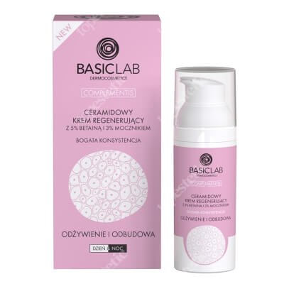 BasicLab Odżywienie I Odbudowa Ceramidowy krem regenerujący z 5% betainą i 3% mocznikiem - bogata konsystencja 50 ml