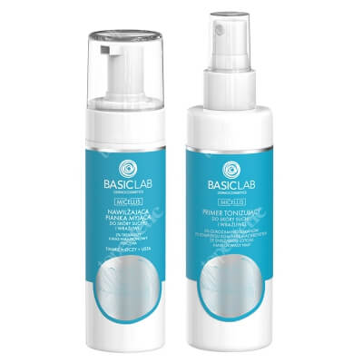 BasicLab Pianka Myjąca + Primer Tonizujący ZESTAW Nawilżająca pianka myjąca do skóry suchej i wrażliwej 150 ml + Primer do skóry suchej i wrażliwej 150 ml