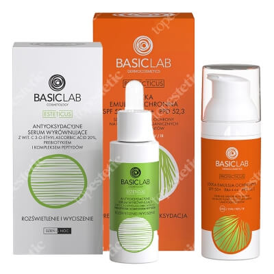 BasicLab Prewencja i Antyoksydacja ZESTAW Lekka emulsja ochronna do cery tłustej i mieszanej 50 ml + Specjalistyczne serum z witaminą C 20% 30ml