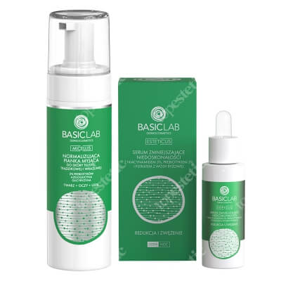 BasicLab Redukcja i Zwężenie + Pianka Myjąca ZESTAW Serum zmniejszające niedoskonałości z niacynamidem 5%, 30 ml + Normalizująca pianka myjąca 150 ml