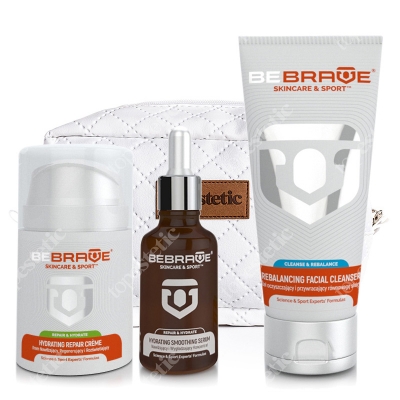 Be Brave Hydrating Smoothing Serum + Hydrating Repair Creme + Rebalancing Facial Cleanser + Kosmetyczka ZESTAW Nawilżający i wygładzający koncentrat 30 ml + Krem Nawilżający, regenerujący i rozświetlający 50 ml + Żel oczyszczający i przywrac