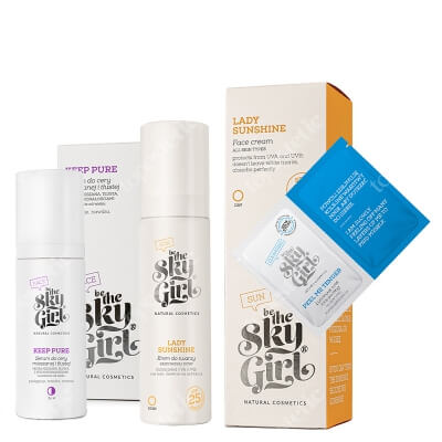 Be The Sky Girl Clean and Care ZESTAW Krem do twarzy (średnia ochrona) 50 ml + Serum do cery mieszanej i tłustej 30 ml + Rozświetlający peeling kwasowy do twarzy 2 x 4 g