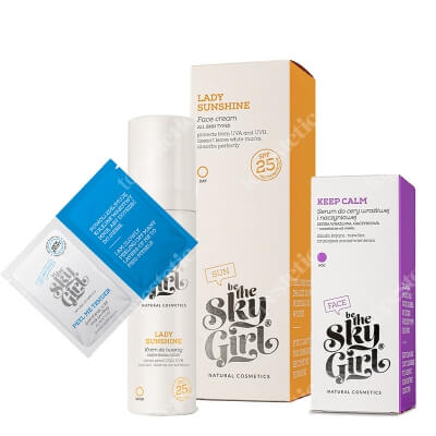Be The Sky Girl Peel Keep Calm and Sunshine ZESTAW Rozświetlający peeling kwasowy do twarzy 2 x 4 g + Serum do cery wrażliwej i naczyniowej 30 ml + Krem do twarzy (średnia ochrona) 50 ml