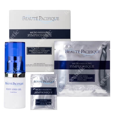 Beaute Pacifique Puffy Eyes Gel + Symphonique Micro Needling Eye Patches ZESTAW Przeciwobrzękowy żel ujędrniający pod oczy 15 ml + Mikroigłowe płatki przeciwobrzękowe pod oczy 1 szt.