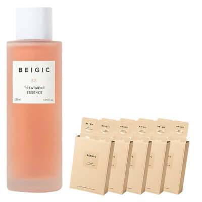Beigic Treatment Essence + Vitamin C Active Capsule x 5 ZESTAW Nawilżająco-rozświetlająca esencja do twarzy 120 ml + Serum w kapsułkach z aktywną 40% witaminą C 6 kaps. x 5