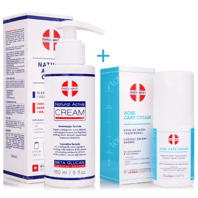 Beta Skin Acne Care Cream + Natural Active Cream ZESTAW Krem do skóry trądzikowej, łagodzi zmiany skórne 75 ml + Krem łagodzący przebieg chorób skórnych 150 ml