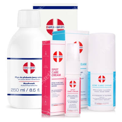 Beta Skin Acne Set ZESTAW Krem łagodzący zmiany skórne 75 ml + Krem punktowy 15 ml + Płyn do higieny jamy ustnej 250 ml