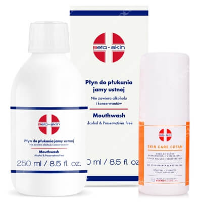 Beta Skin Mouthwash + Skin Care Cream ZESTAW Płyn do higieny jamy ustnej z cynkiem i srebrem 250 ml + Krem do skóry podrażnionej i uszkodzonej 75 ml