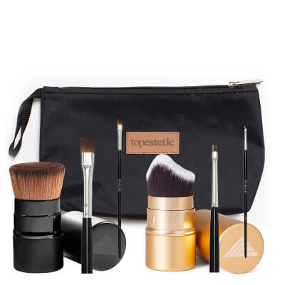 Bikor Brush Mega Set ZESTAW Pędzel do pudru 1 szt + Pędzelek do kresek 1 szt + Pędzel do stylizacji brwi 1 szt + Pędzel 3D wysuwany 1 szt + Kosmetyczka 1 szt