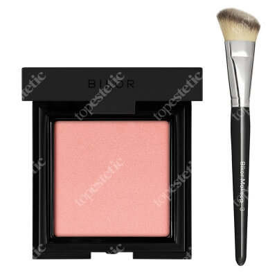 Bikor Como Blush Satined N°5 + Brush ZESTAW Róż - Sunrise (ciepły łososiowy, satynowy) 8 g + Pędzel do różu, syntetyczne włosie