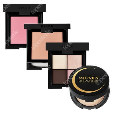 Bikor Favorite Set ZESTAW Puder - N°5 Honey 8 g + Ziemia rozświetlająca 10 g + Róż - N°2 Rose Tea Mat 8 g + Cienie do powiek 4x 2g
