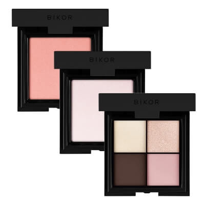 Bikor Glass Skin Effect ZESTAW Róż - N°5 Sunrise Satined 8 g + Cienie do powiek - ​N°4 Marry me 4x2g + Rozświetlacz 8 g