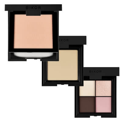 Bikor Glass Skin Make Up ZESTAW Puder - N°4 Instant awake (jasny miodowy) 8 g + Rozświetlacz N°2 8 g + Cienie do powiek - ​N°4 Marry me