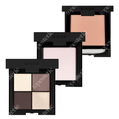 Bikor Glow Natural Make Up ZESTAW Puder - N°5 Honey (miodowy) 8 g + Rozświetlacz 8 g + Cienie do powiek - N°11 Nature Queen 4x2g