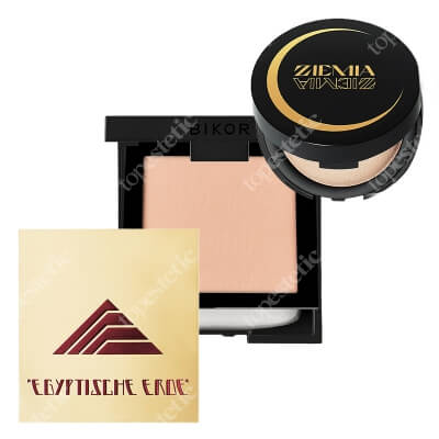 Bikor Oslo Compact Powder + Biologico Highlighter + Egyptische Erde Liquorice & Rose Moschata ZESTAW Puder - N°4 Instant awake (jasny miodowy) 8 g + Ziemia rozświetlająca 10 g + Bikor Ziemia Egipska z wyciągiem z lukrecji 14 g - WERSJA L