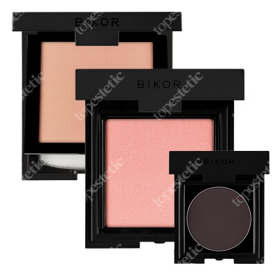 Bikor Oslo Compact Powder + Como Blush + Cake Liner N°2 ZESTAW Puder - N°5 Honey (miodowy) 8 g + Róż - N°5 Sunrise Satined (ciepły łososiowy, satynowy) 8 g + Eyeliner (kolor czekoladowy brąz) 3 g