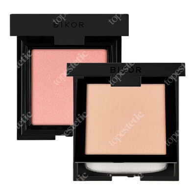 Bikor Oslo Compact Powder + Como Blush ZESTAW Puder - N°4 Instant awake (jasny miodowy) 8 g + Róż - N°5 Sunrise Satined (ciepły łososiowy, satynowy) 8 g