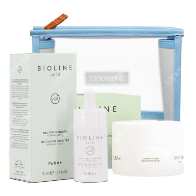 Bioline Jato Pura+ Set ZESTAW Nektar w kroplach Normalizujący 30 ml + Krem kwaśny równoważący pH 50 ml + Przezroczysta komsetyczka 1 szt