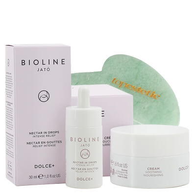 Bioline Jato Soothing Skin Set + Gua Sha Topestetic ZESTAW Nektar kojący 30 ml + Krem Kojąco-odżywczy 50 ml + Płytka do Masażu Twarzy z jadeitu 1 szt