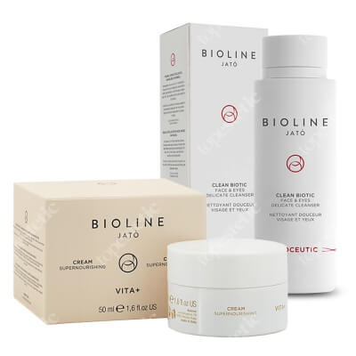 Bioline Jato Supernourishing Skin Set ZESTAW Preparat oczyszczający do twarzy i oczu 100 ml + Krem Super odżywczy 50 ml