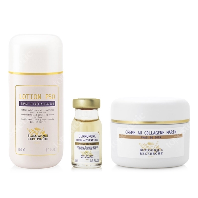 Biologique Recherche Skóra Łojotokowa ZESTAW Lotion P50 150 ml + Serum Dermopore 8 ml + Creme Au Collagene Marin 50 ml