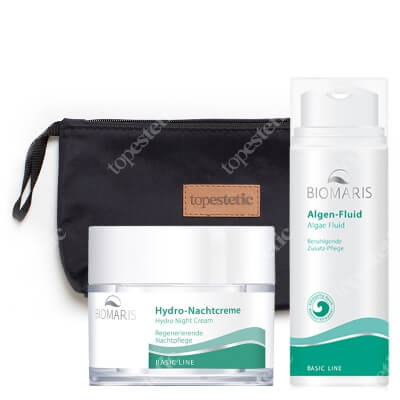 Biomaris Algae Fluid + Hydro Night Cream + Kosmetyczka Topestetic ZESTAW Nawilżające żel-serum algowe 50 ml + Krem regenerujący na noc 50 ml + Kosmetyczka 1 szt.