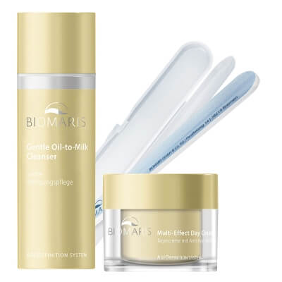 Biomaris Gentle Oil-to-Milk Cleanser + Multi-Effect Day Cream ZESTAW Mleczko w olejku 150 ml + Multiaktywny krem na dzień do skóry suchej 50 ml + Pilnik 1 szt