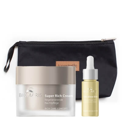 Biomaris Skin-Glow Elixir + Super Rich Cream ZESTAW Serum 15 ml + Krem odżywczy 50 ml + Kosmetyczka 1 szt