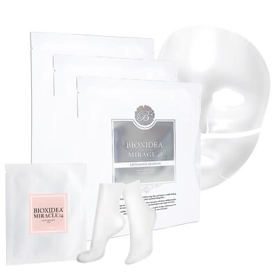 Bioxidea Mirage 48 Excellence Diamond x 3 + Miracle 24 Foot Mask ZESTAW Maska na twarz nawilżająco - kojąca 1 szt. x 3 + Maska na stopy 1 szt.