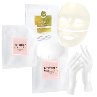 Bioxidea Mirage 48 Excellence Gold + Miracle 24 Neck Mask + Miracle 24 Hand Mask ZESTAW Maska na twarz nawilżająco - przeciwstarzeniowa 1 szt + Maska na szyję 1 szt. + Maska na dłonie 1 szt.