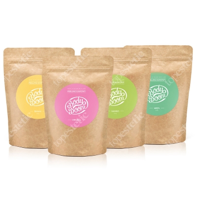 Body Boom Body Boom Peeling KIT ZESTAW Eksplozyjny - Peeling kawowy Oryginał, Banan, Mango, Mięta 4x 200g