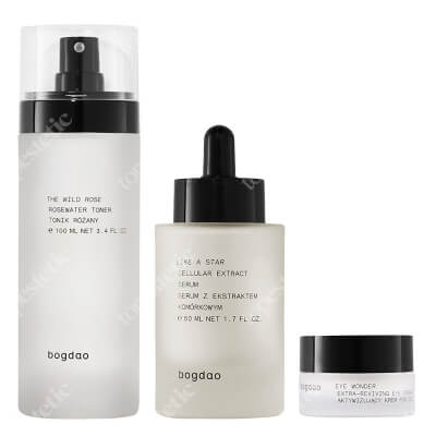 Bogdao Wonder 2 ZESTAW Nawilżający tonik różany 100 ml + Nawilżające serum z ekstraktem komórkowym 50 ml + Aktywizujący krem na okolicę oczu 15 ml