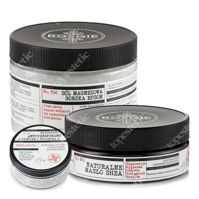 Bosqie Bath Salt + Body Butter + Antiperspirant ZESTAW Sól magnezowa gorzka - EPSOM 450 g + Naturalne masło Shea 200 g + Antyperspirant z cynkiem i witaminą E 100 g