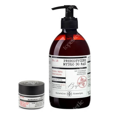Bosqie Natural Hand Soap No.18 + Cream No.179 ZESTAW Naturalne prebiotyczne mydło do rąk - kora dębu i borowina 500 ml + Krem majerankowo-ziołowy 8 g