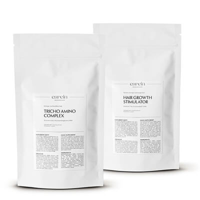 Carein Tricho Amino Complex - Refill + Hair Growth Stimulator - Refill ZESTAW Wzmocnienie cienkich, łamliwych włosów - uzupełnienie 120 kapsułek + Telogenowe wypadanie włosów - uzupełnienie 90 kaps