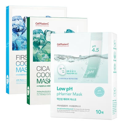 Cell Fusion C C Mask Trial Kit ZESTAW Maska głęboko nawilżająca 1 szt + Chłodząca maska hydrożelowa dla podrażnionej skóry 1 szt + Wygładzająco – chłodząca maska 1 szt