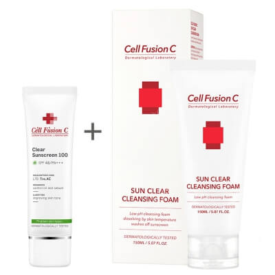 Cell Fusion C Clear Sunscreen 100 SPF 48 PA+++ + Sun Clear Cleansing Foam ZESTAW Krem 50 ml + Pianka oczyszczająca do zmywania filtrów przeciwsłonecznych 150 ml