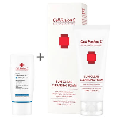 Cell Fusion C Cure Sunscreen 100 SPF 50+ PA+++ + Sun Clear Cleansing Foam ZESTAW Krem przeciwsłoneczny 30ml + Pianka do zmywania filtrów SPF 150ml