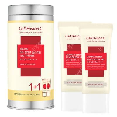 Cell Fusion C Derma Relief Sunscreen 100 SPF 50+PA ++++ Krem nawilżający z wysoką ochroną przeciwsłoneczną dla całej rodziny 35 ml + 35 ml