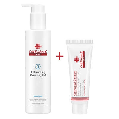 Cell Fusion C Expert Rebalancing Cleansing Gel + Centecassol Ointment ZESTAW Żel oczyszczający dla skóry wrażliwej 200 ml + Krem regeneracyjny przeznaczony dla skóry suchej, podrażnionej, swędzącej 40 ml