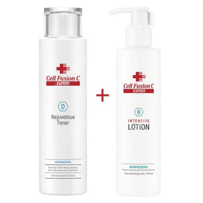 Cell Fusion C Expert Rejuveblue Toner + Intensive Lotion ZESTAW Tonik nawilżająco-łagodzący, odbudowuje barierę ochronną 200 ml + Balsam głęboko nawilżający do skóry ekstremalnie suchej 200 ml