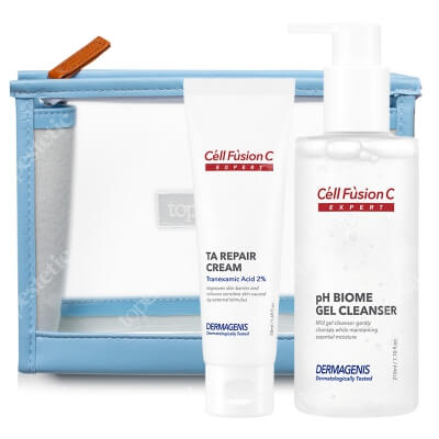 Cell Fusion C Expert TA Repair Cream + PH Biome Gel Cleanser ZESTAW Krem silnie regenerujący 50 ml + Żel oczyszczający dla skór z zaburzoną barierą hydrolipidową + Kosmetyczka 1 szt