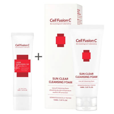 Cell Fusion C Laser Sunscreen 100 SPF 50+/PA+++ + Sun Clear Cleansing Foam ZESTAW Filtr przeciwsłoneczny 50 ml + Pianka oczyszczająca do zmywania filtrów UV 150 ml