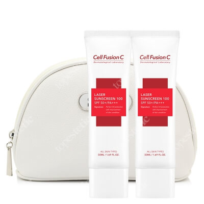 Cell Fusion C Laser Sunscreen 100 SPF 50+/PA+++ x 2 + White Bag ZESTAW Filtr przeciwsłoneczny 50 ml x 2 + Kosmetyczka 1 szt