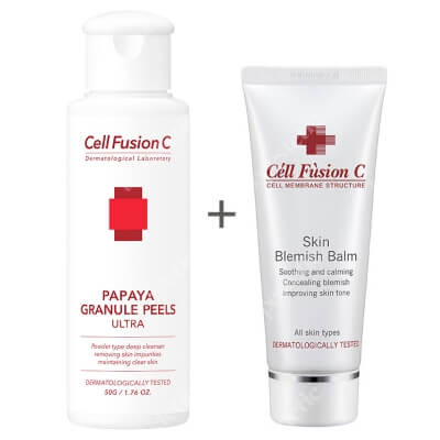 Cell Fusion C Papaya Granule Peels + Skin Blemish Balm ZESTAW Peeling enzymatyczny 50 g + Fluid maskujący dla cery tłustej 50 ml